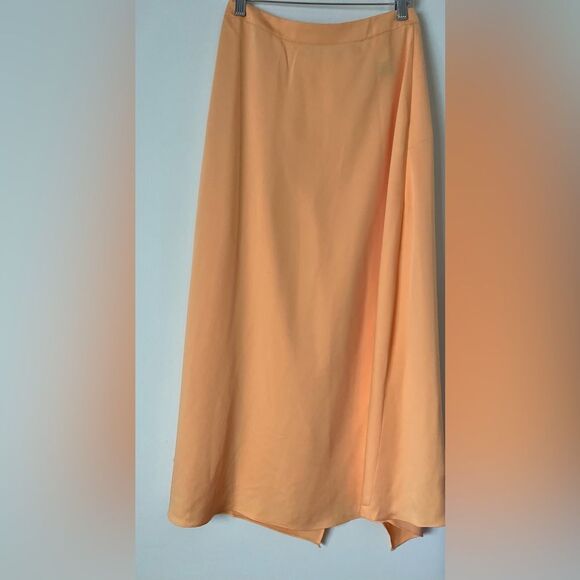 BCBG MAXAZRIA light orange/yellow asymmetrical wrap skirt, side zipper, XS - Picture 9 of 13